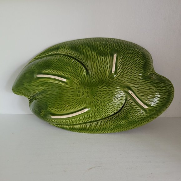 Vintage Mid Century California Original Abstract Green Leaf Ash Tray - Picture 2 of 11
